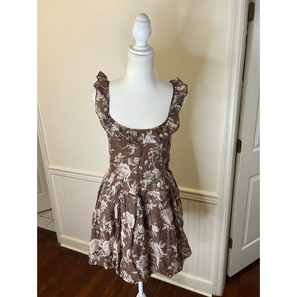 And Now This Brown Jr.Floral Ruffle Mini Dress Smocked Back Bubble Hem NWT SizeM